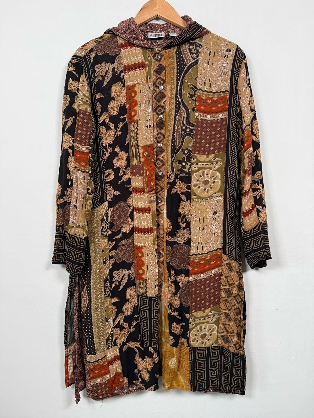 Chico's vintage bohemian patchwork hooded duster/jacket, size 12/L